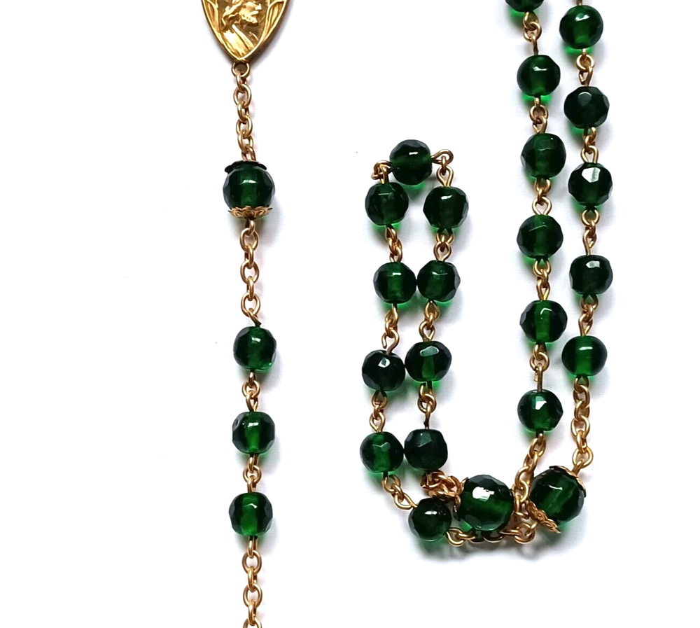 Vintage Green Glass Beaded Rosary