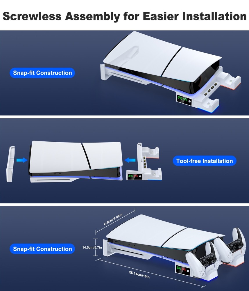 PS5 Pro Horizontal Stand for PS5 Pro/Slim Consoles,Dual Controller Fast Charging