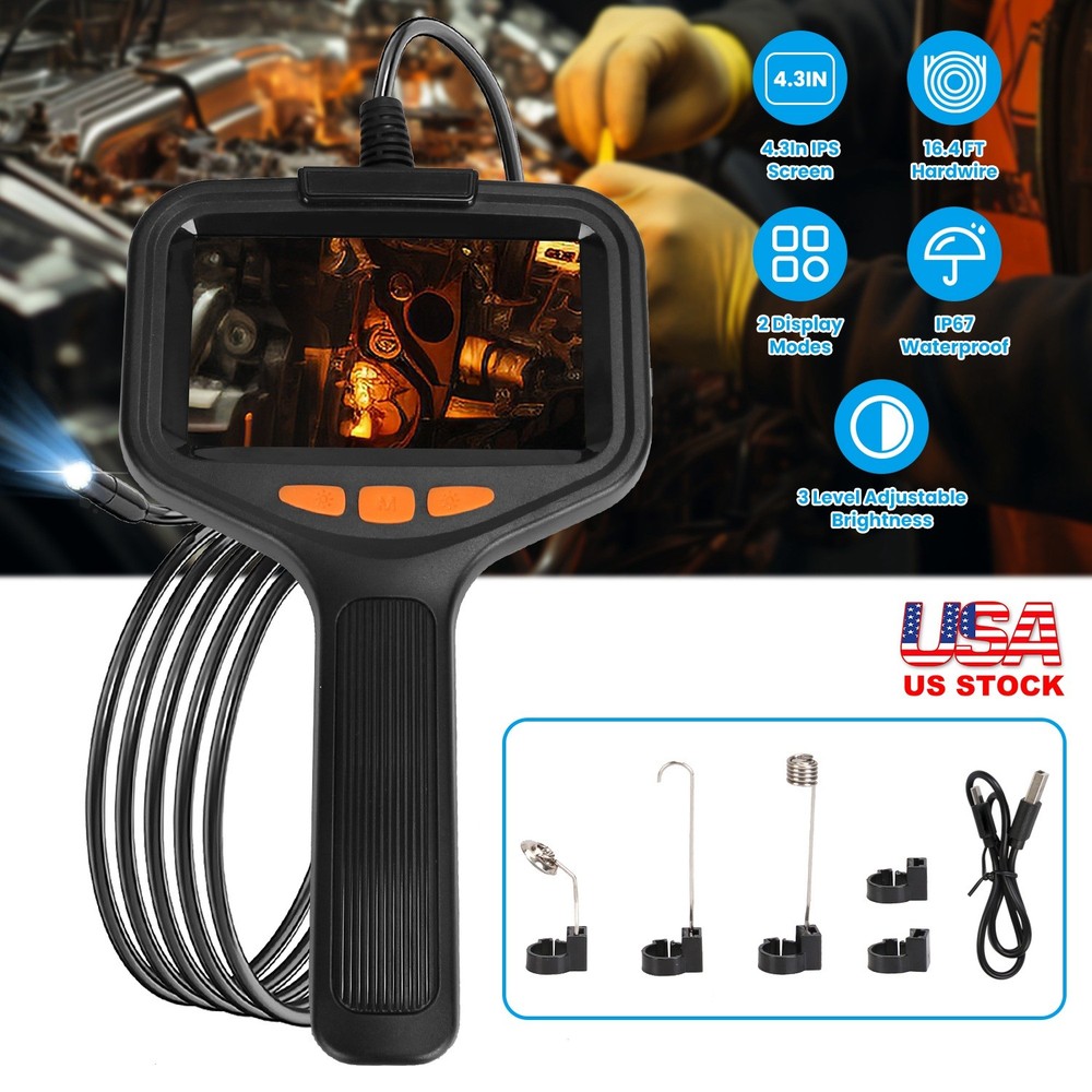 4.3" Articulating Borescope Waterproof Inspection Camera 16.4ft Cable w/ Light