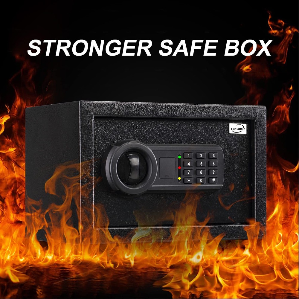 Tenamic Safe Box 0.4 Cuft Fireproof, Waterproof, Keypad Small cuft, black