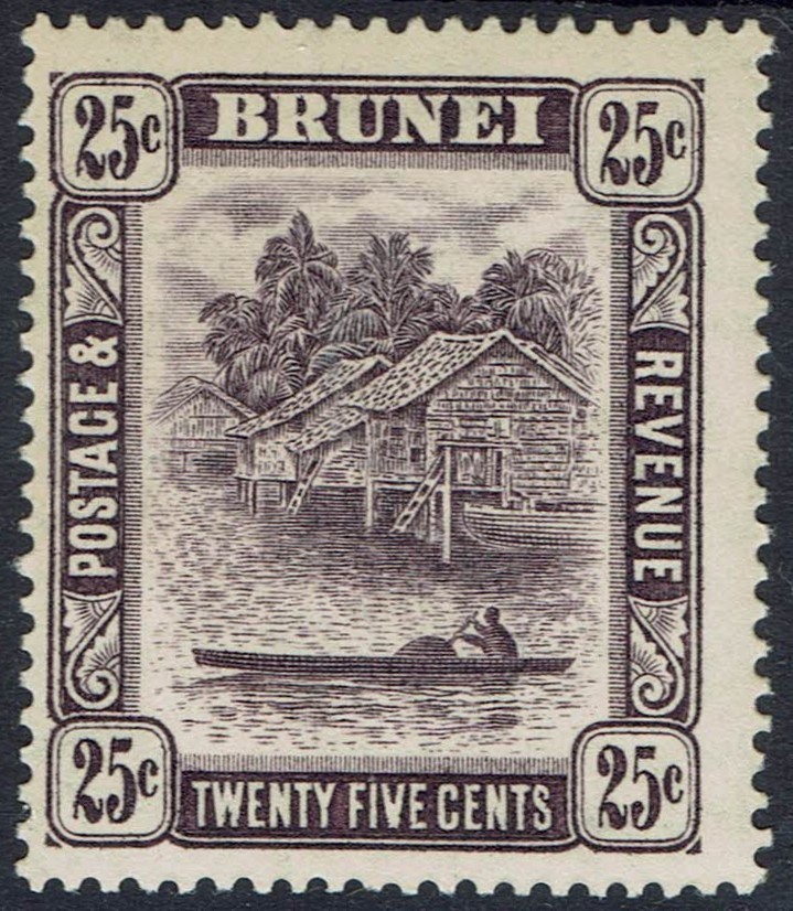 BRUNEI 1924 RIVER VIEW 25C WMK MULTI SCRIPT CA
