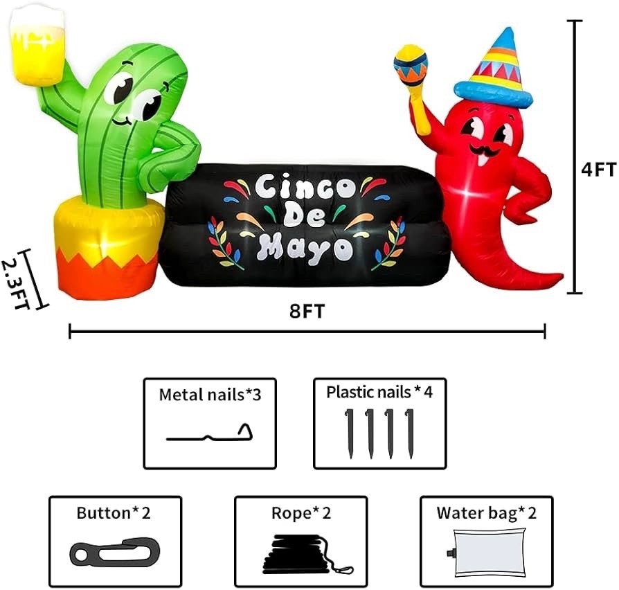 8FT Inflatable Cactus Pepper Outdoor Yard Decoration Holiday Party Lawn Decor