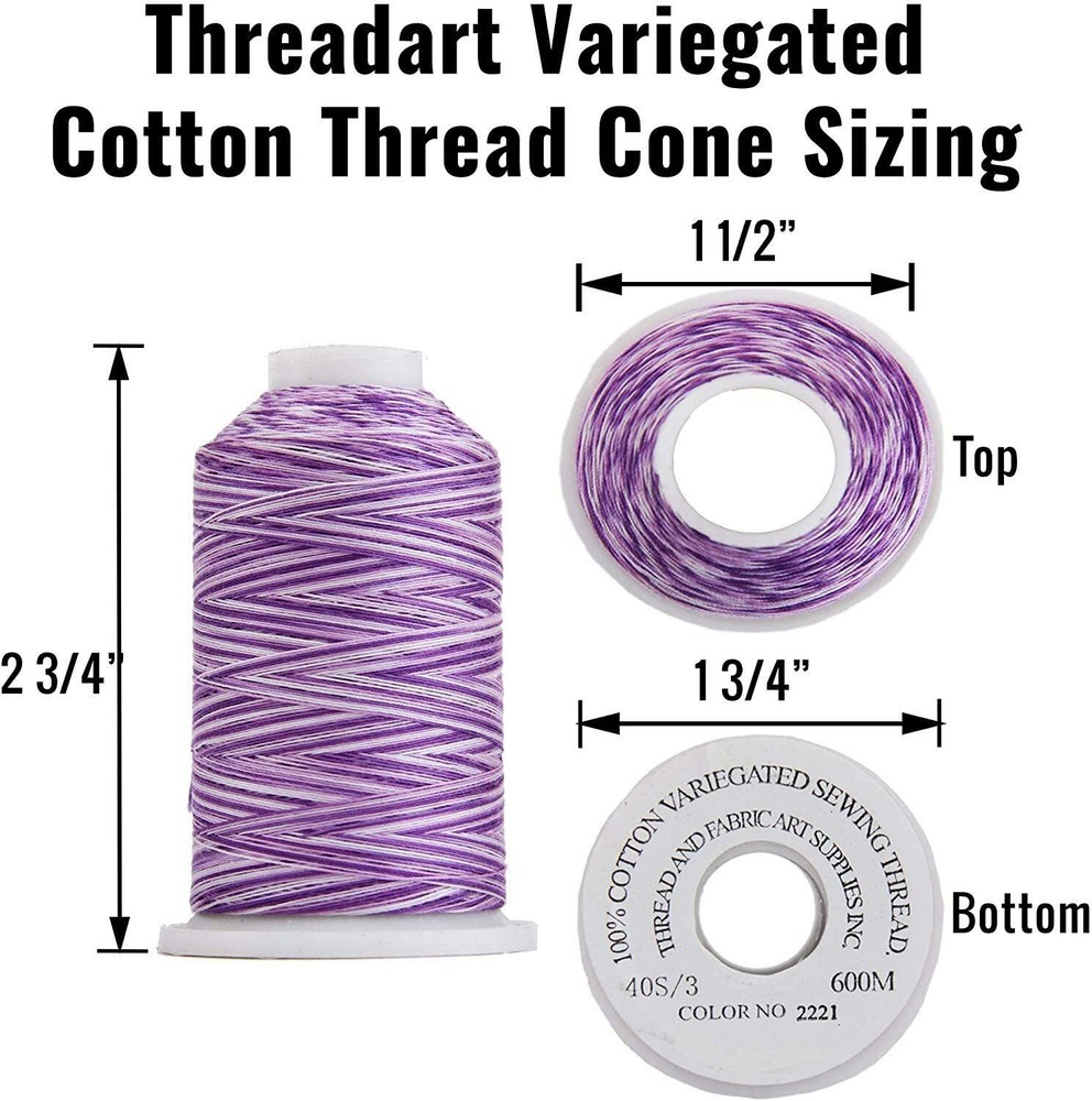 Threadart 100% Cotton Variegated Thread Sets | 6 Different Sets | 600M Cones