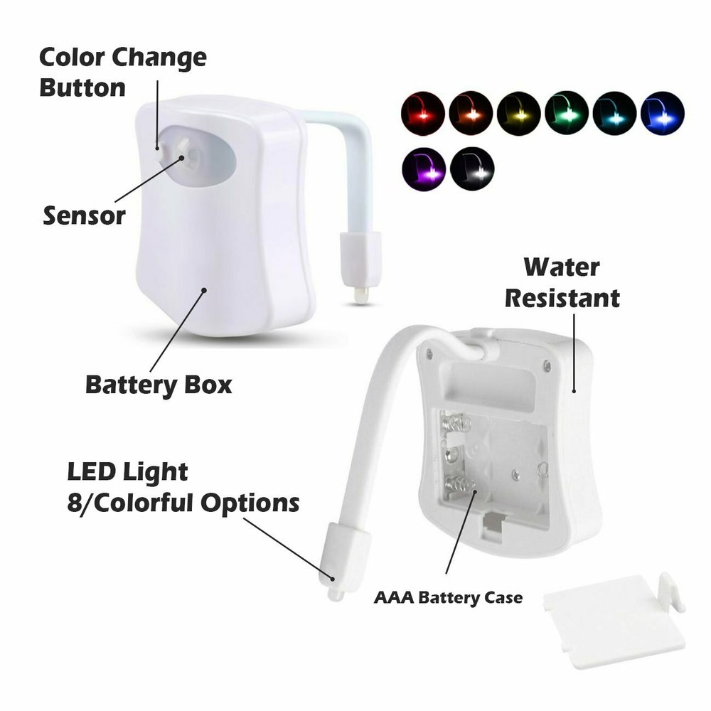 Toilet seat Lighting Motion Sensor 8 colors backlight Automatic Night lamp 3*AAA