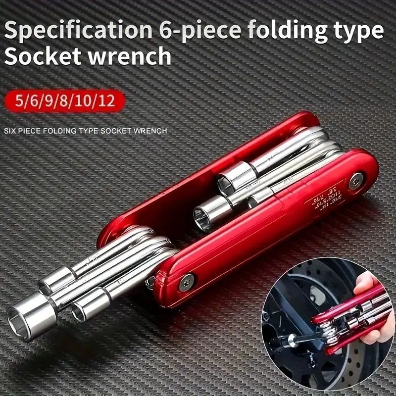 6pc Folding Hex Key Wrench Set SAE Metric Adjustable Nut Driver Chrome Vanadium