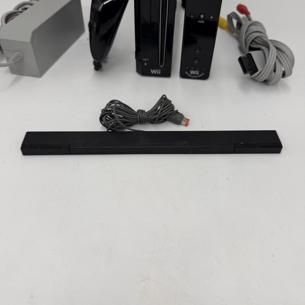 Nintendo Wii Black RVL-001 Bundle Tested Remote Wheel Pro Controller Gamecube