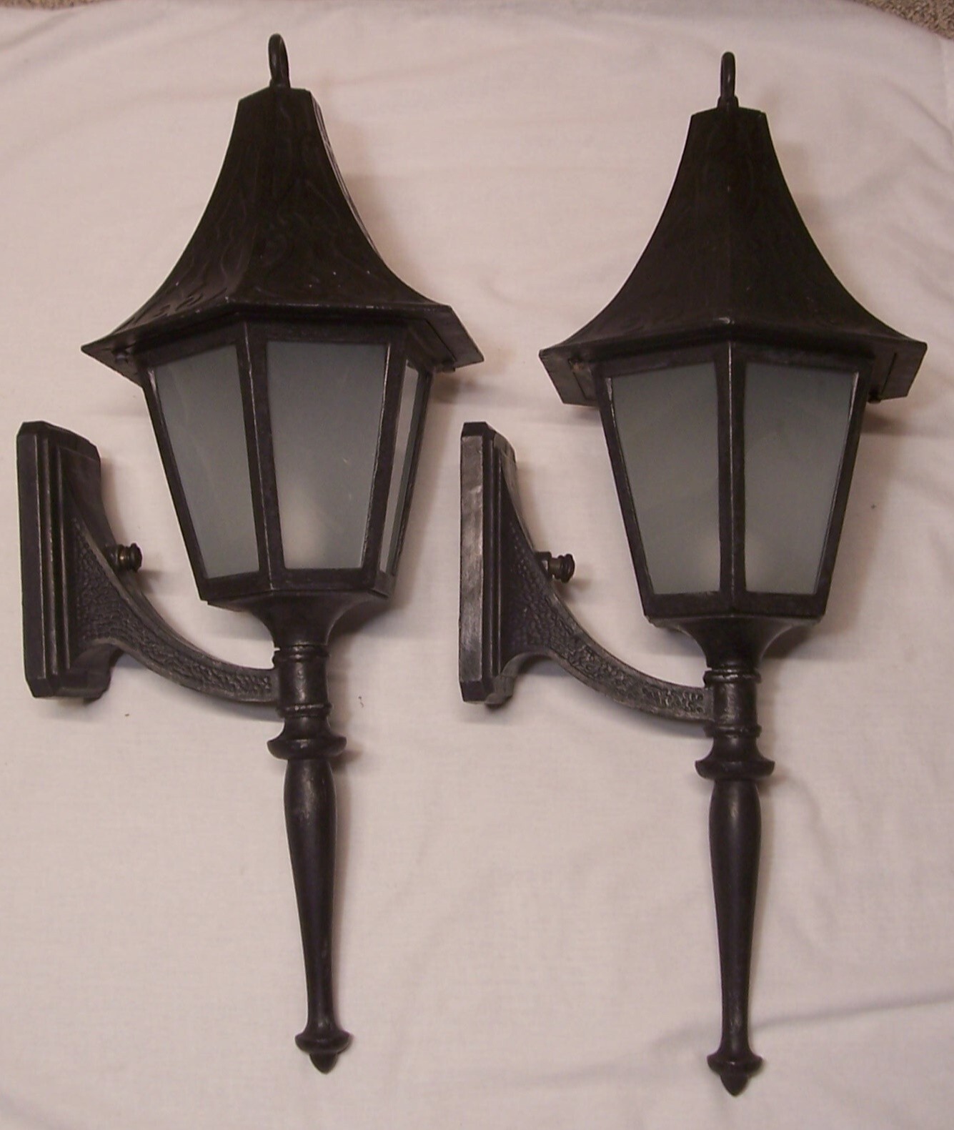 Vtg Sconce Light Pair Witch Hat Art Cast Porch Fixture TALL 31" Wired USA #Y82