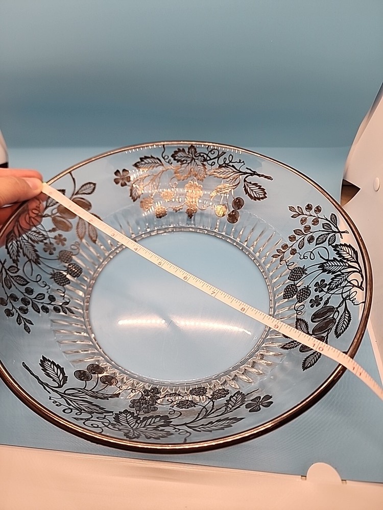 Vintage Sterling SILVER Overlay Fruit Pattern Bowl Ridged Bottom