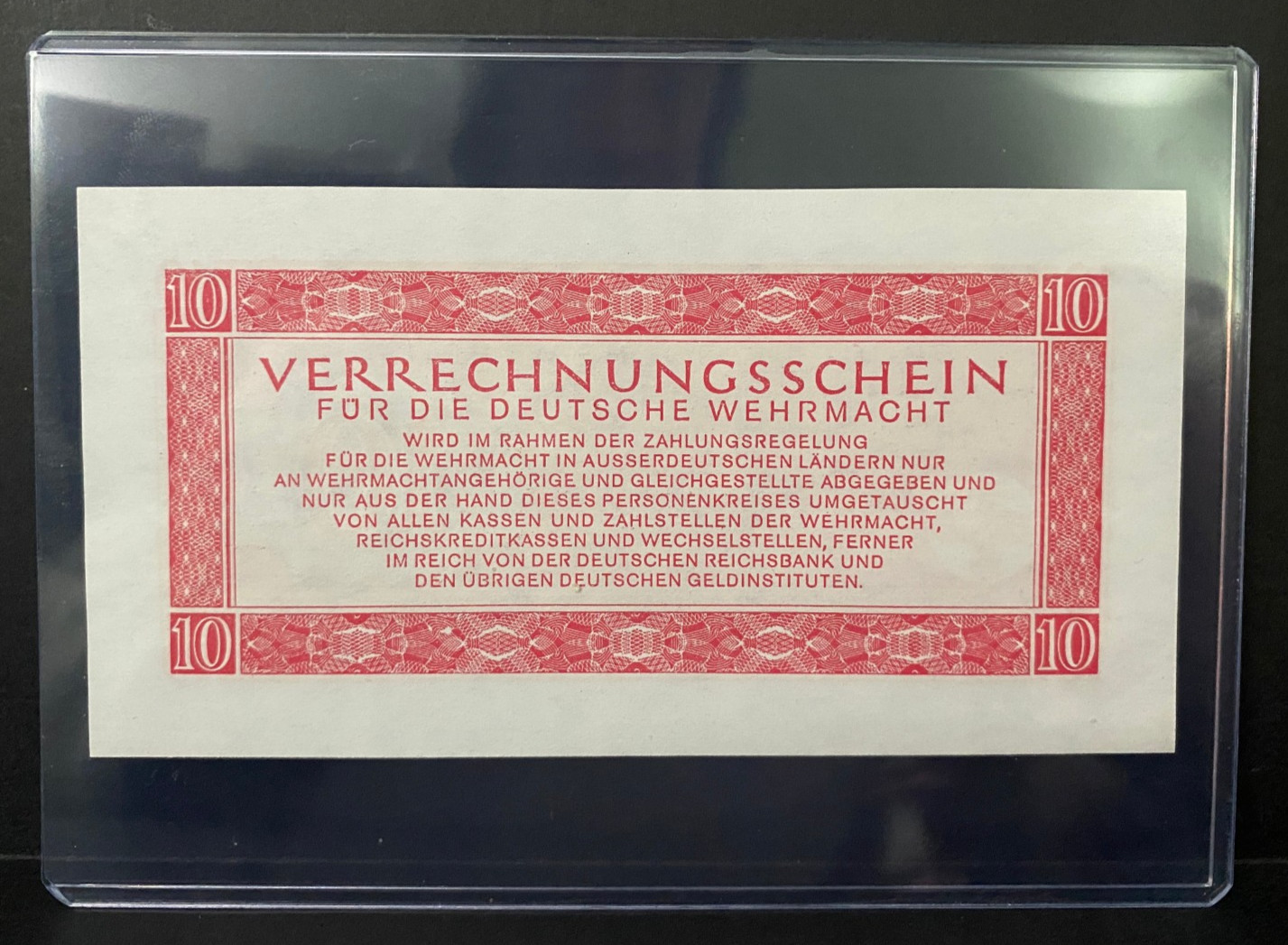 Germany WWII Era Third Reich Nazi Wehrmacht 10 Reichsmark 1944 UNC Military Note