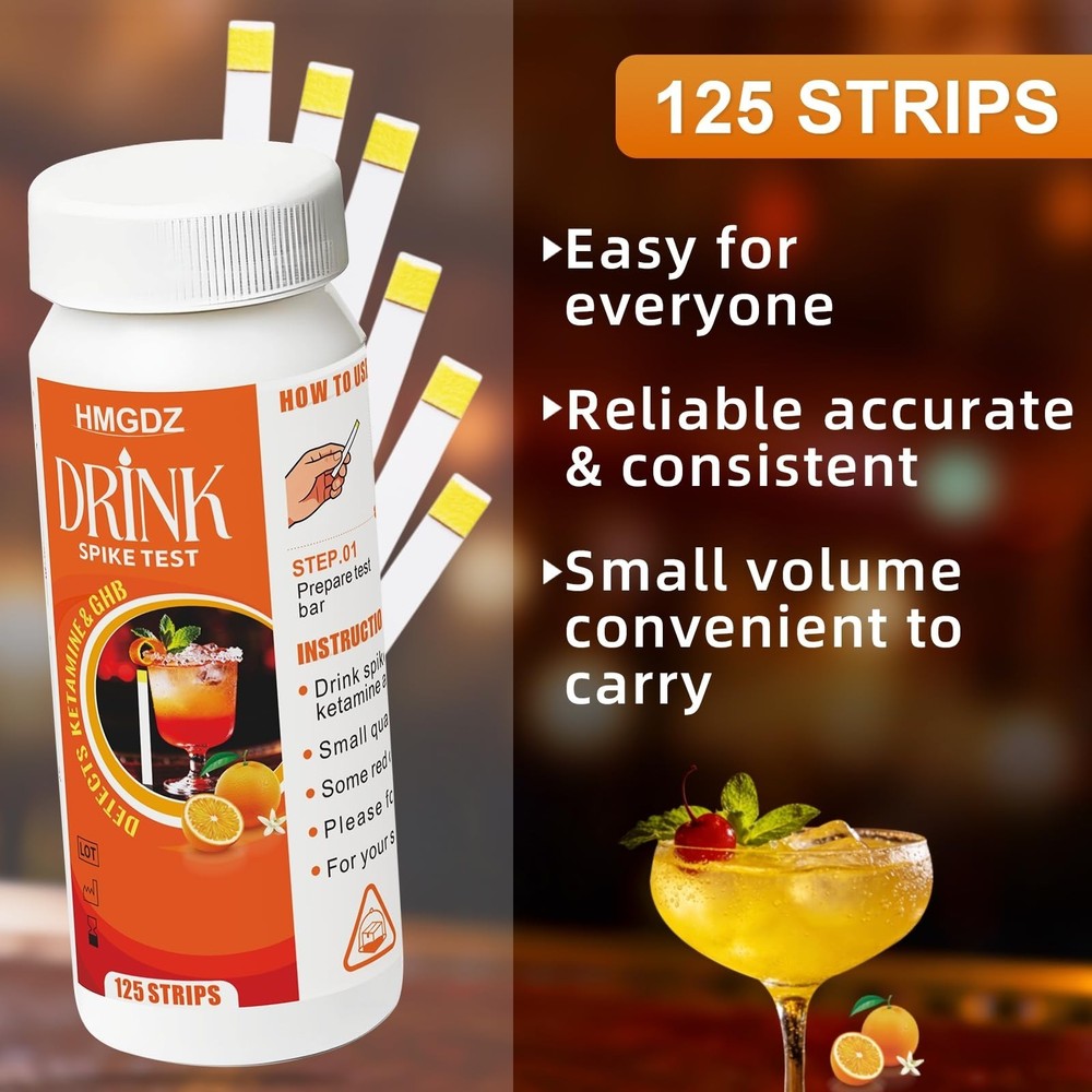 Spiked Drink Test Strips-125 Tests Alcohol Test Strips,10 Second-Side,Tests f...