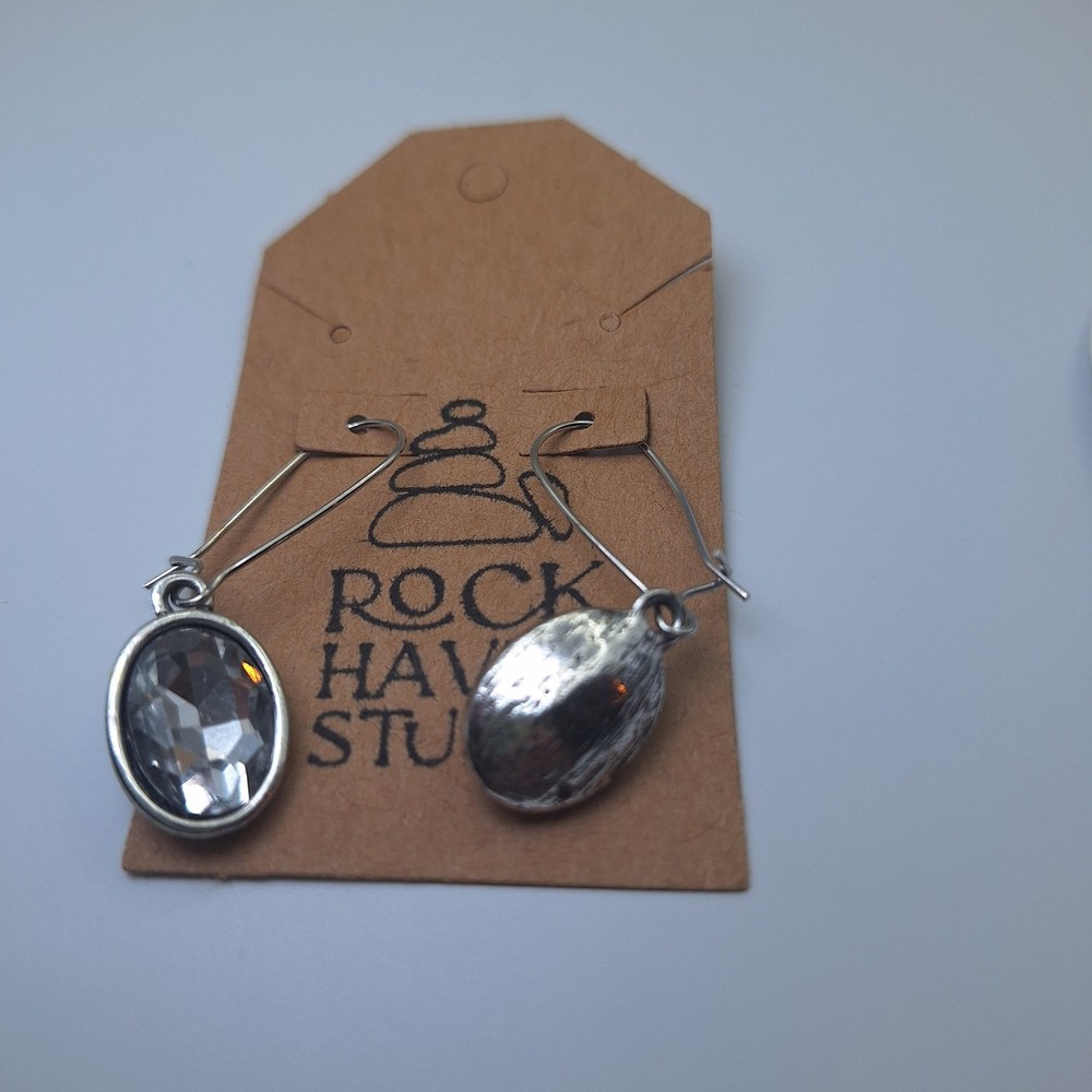 Rock Haven Studio Oval Crystal Dangle Earrings Silver Tone 2 Sets