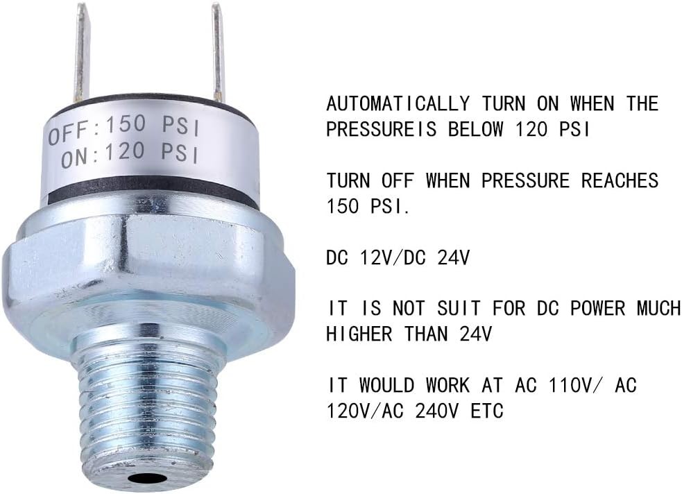 Pressure Switch 120-150 PSI Air Compressor 1/4"-18 Siliver