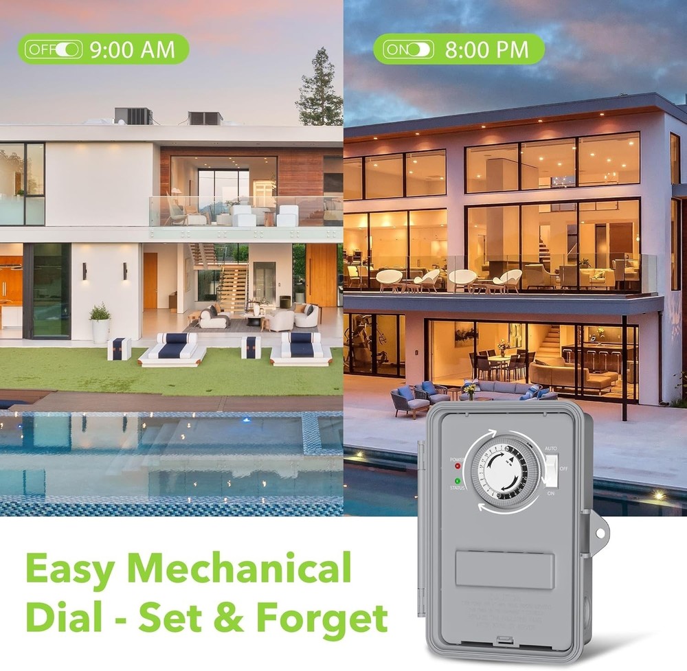 Weatherproof 24-Hour Programmable Timer for High-Power Devices - 120-277 VAC