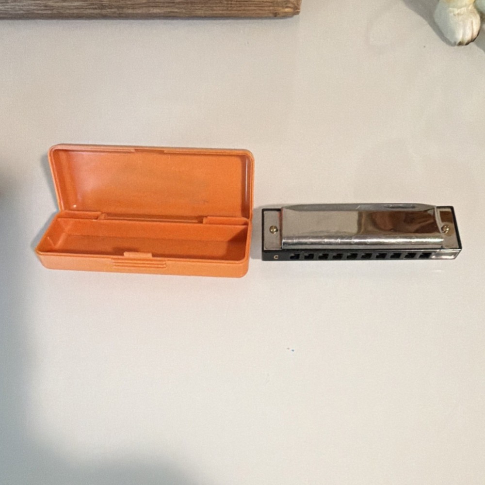 Diatonic Harmonica Silver Metal Body with Orange Case