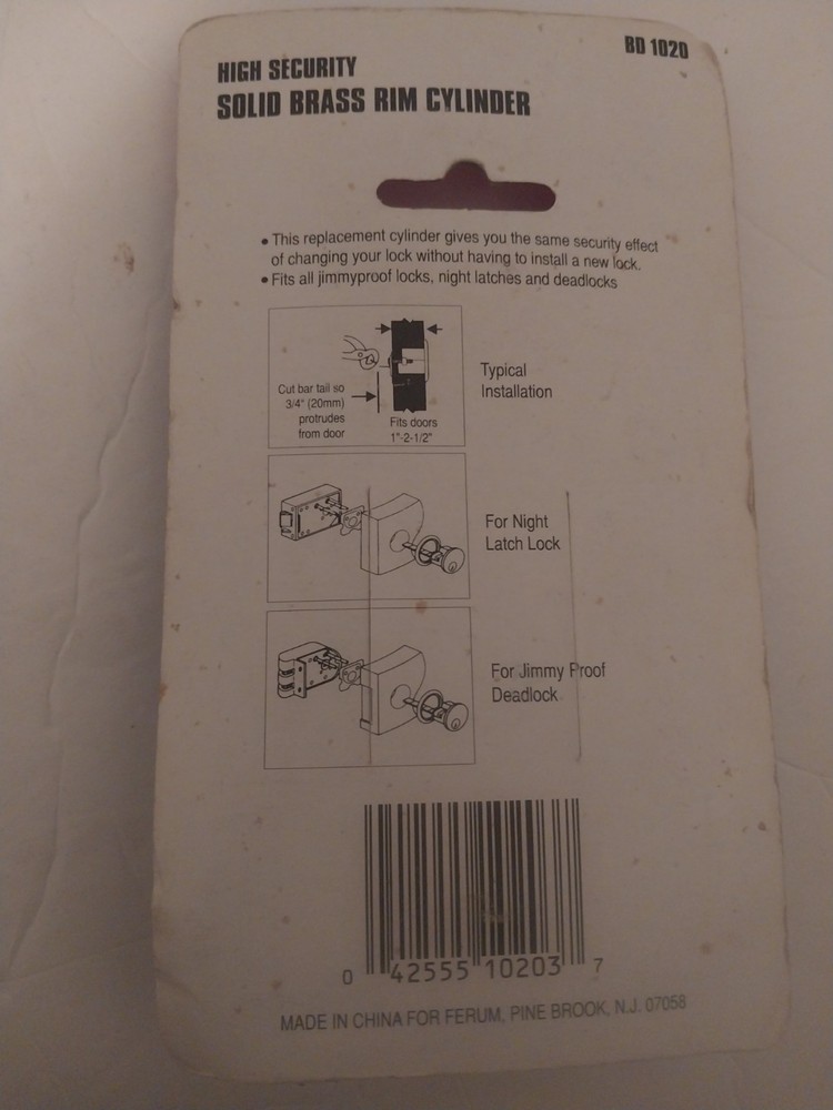 Ferum vintage solid brass replacement rim cylinder lock with keys