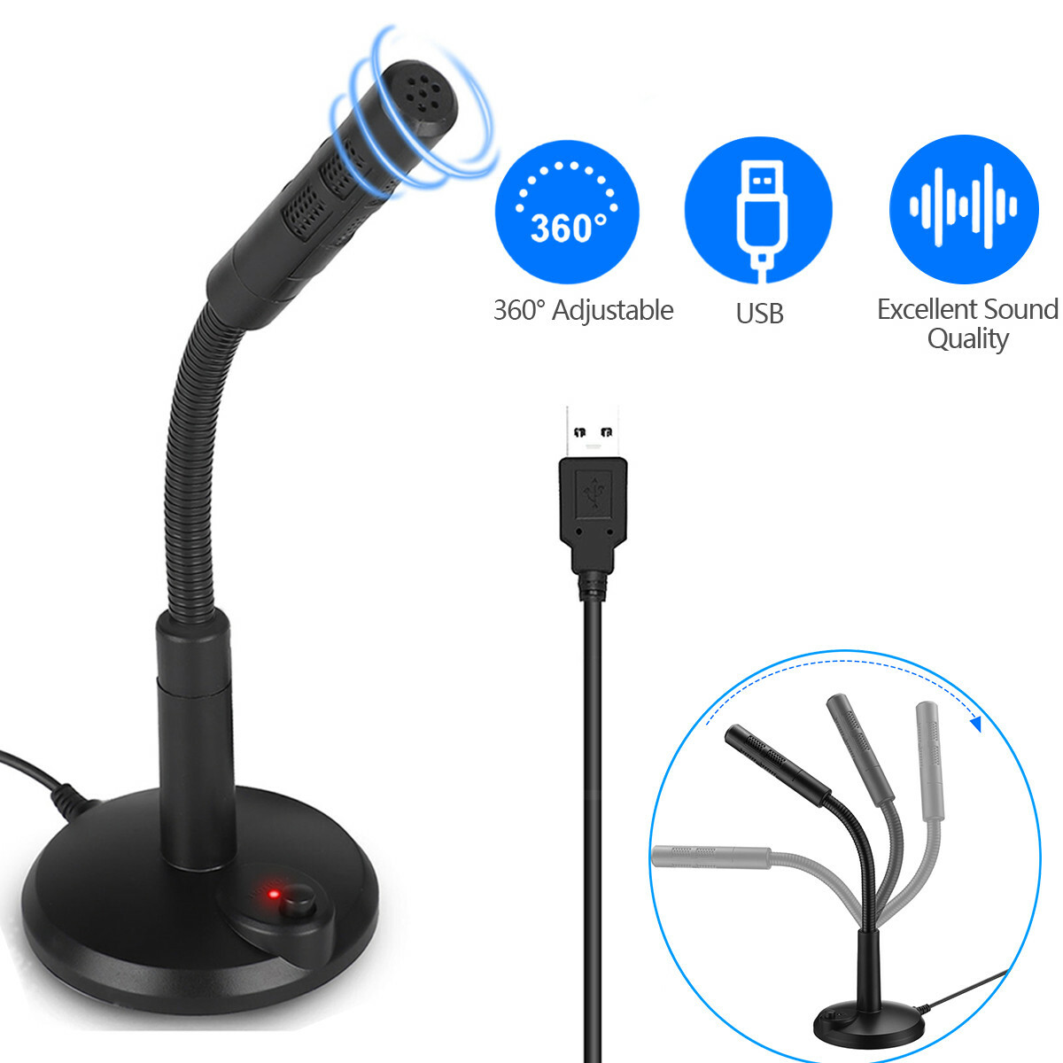 USB Computer Mini Microphone Stand Recording Mic For PC Desktop Laptop