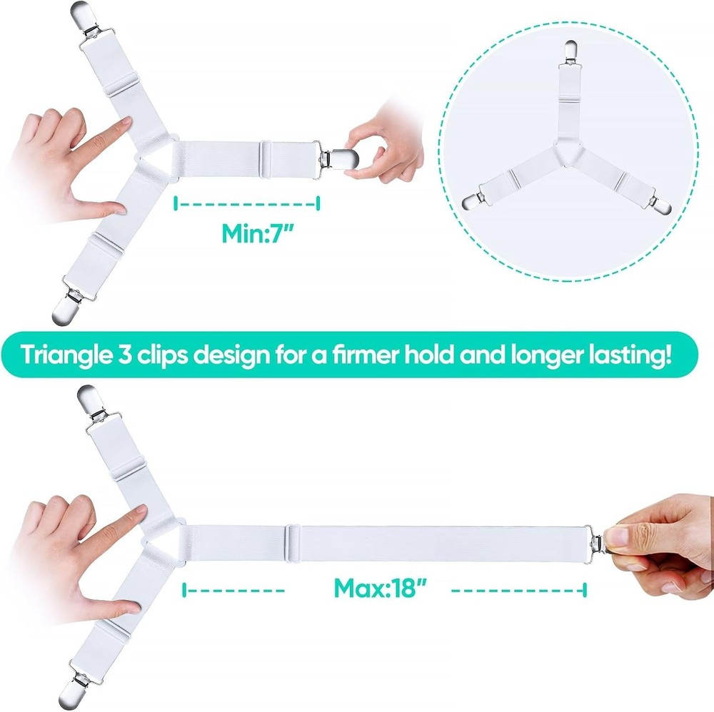 4-Pack Fitted Sheet Clips – Keep Your Bedding Tidy with Easy Install Straps