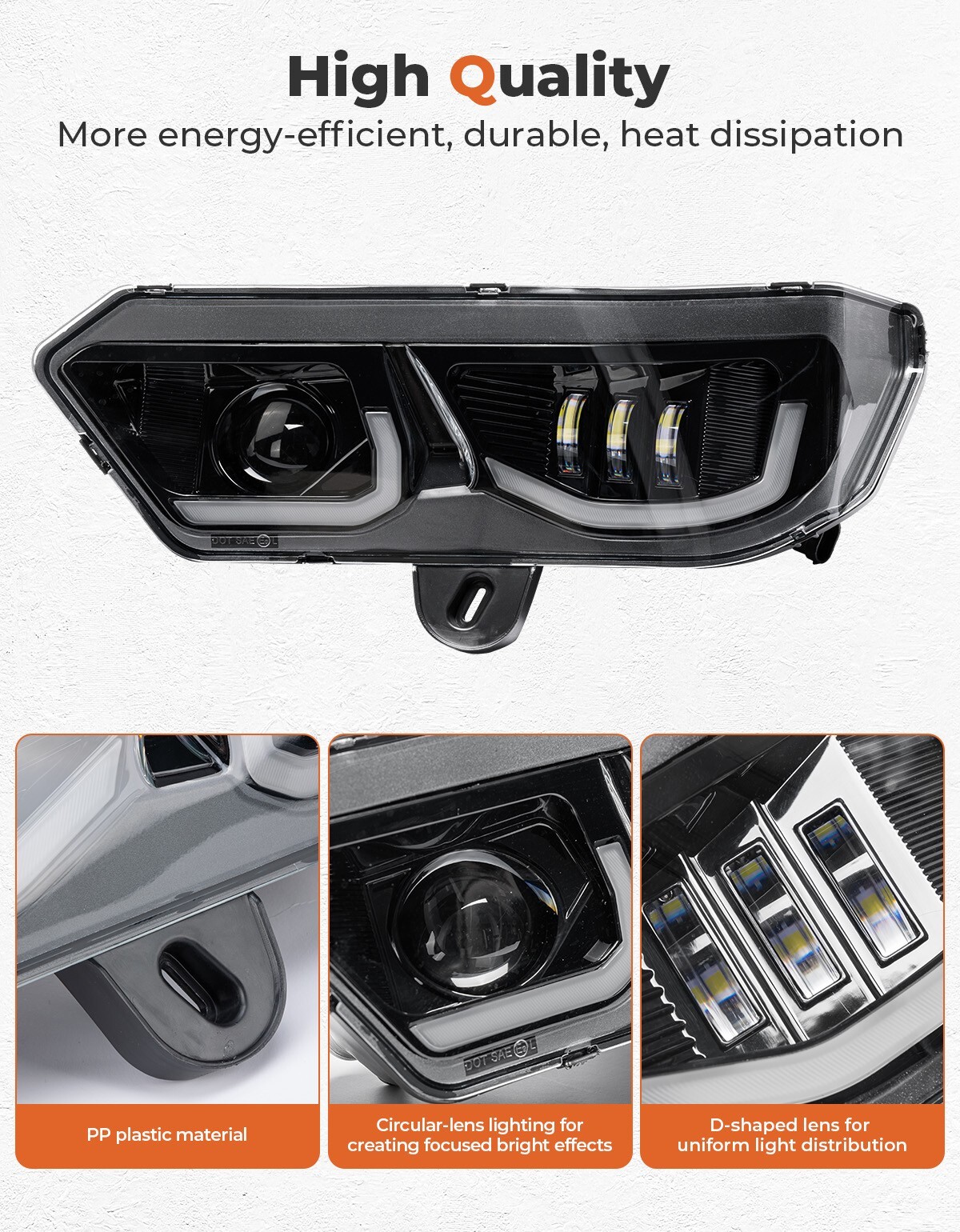 KEMIMOTO Front LED Headlights Headlamps For Can-Am Defender HD5/8/7/9/10 MAX