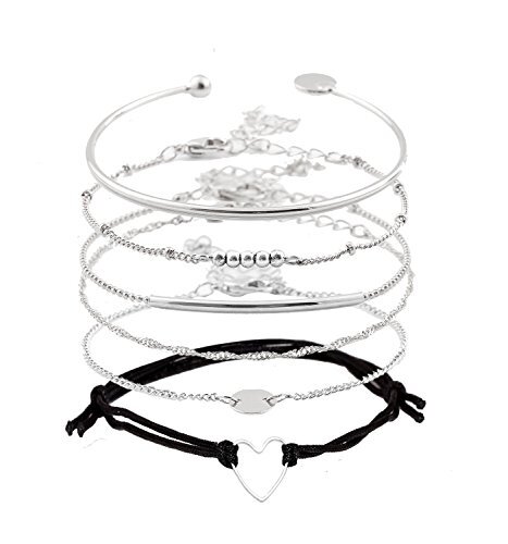Layered Bracelet Set Assorted Beaded Bracelet Multiple Stackable Wrap Silver