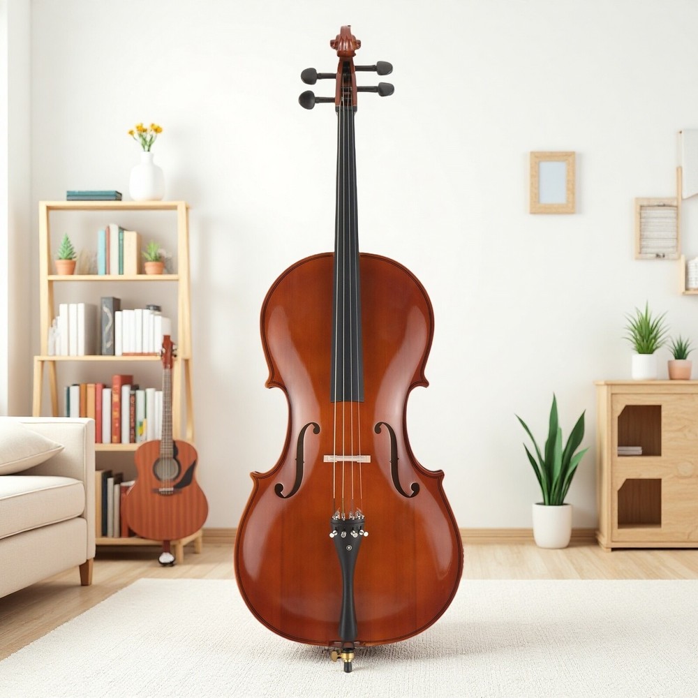 4/4 Full Size Solid Spruce Top Beginner Acoustic Cello Set - Bag Natural Bow
