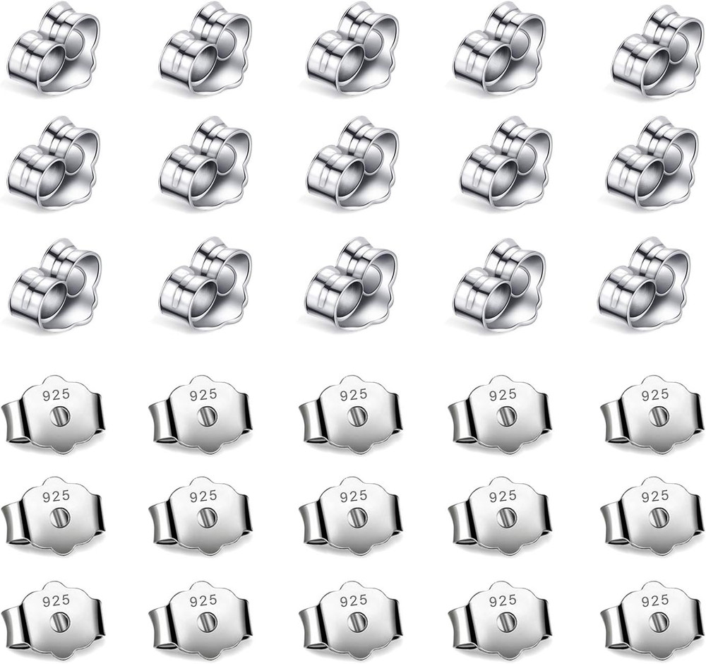 30Pcs/15 Pairs Hypoallergenic Earring Backs Replacement,Plated Silver Secure Ear