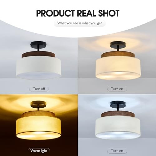 13" Double Drum 3-Light Semi Flush Mount Ceiling Light Fixture Farmhouse