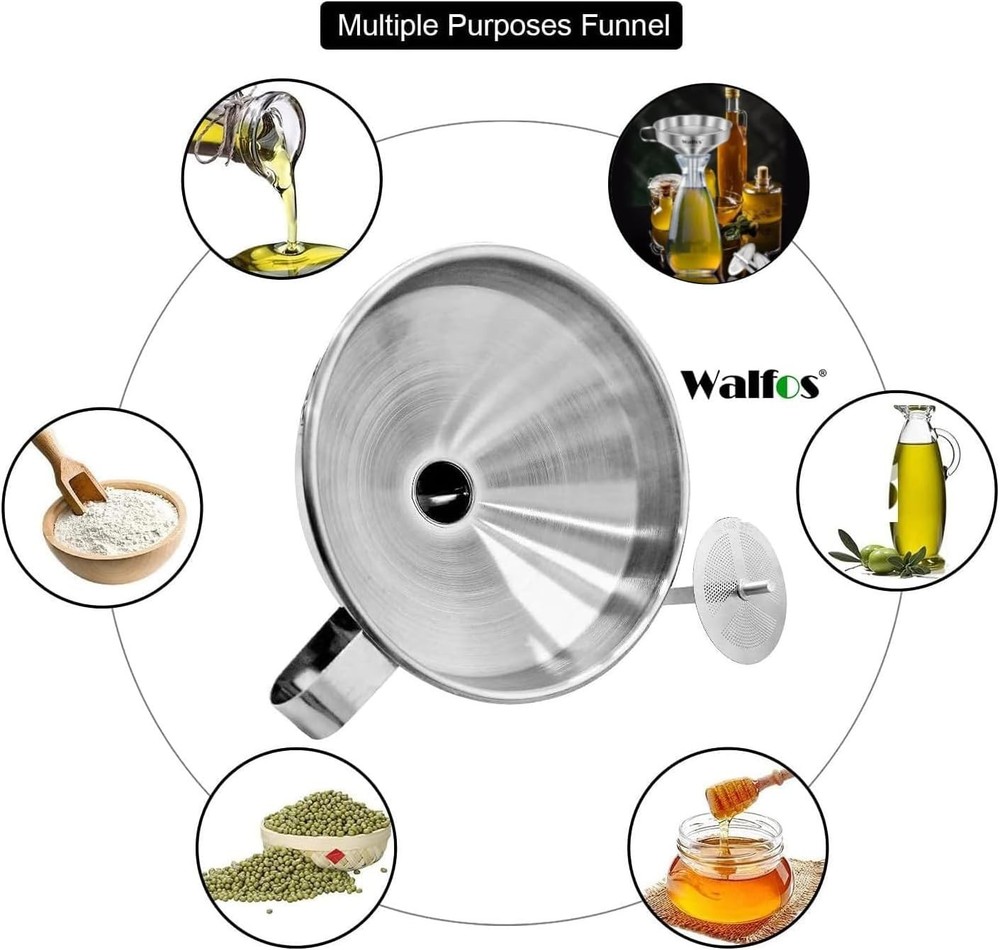Durable Stainless Steel Funnels with Removable Strainers - Easy Clean & Store