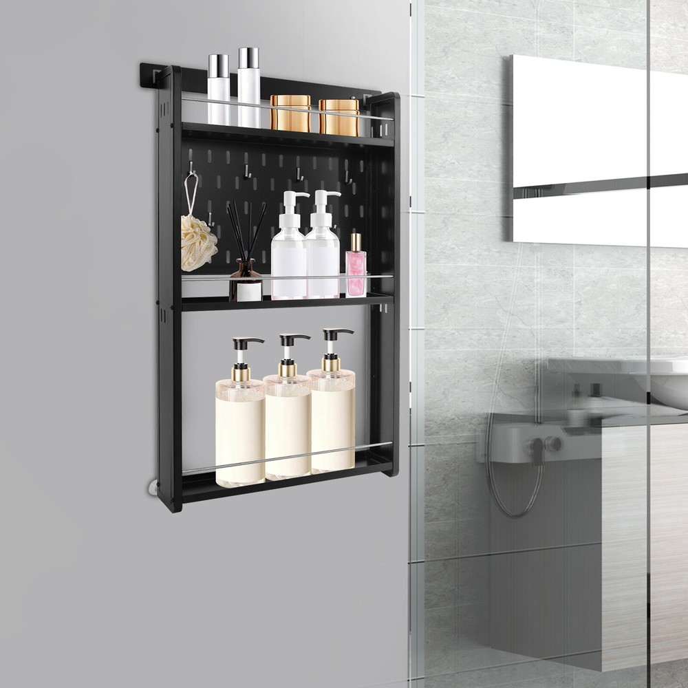 3-Tier Wall-Mounted Storage Rack with 6 Hooks for Kitchen & Home Use