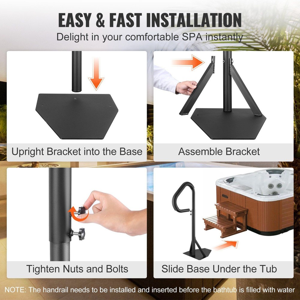 Spa Step Handrail 600LB Capacity 360 Rotatable Adjustable Height Rust-Proof