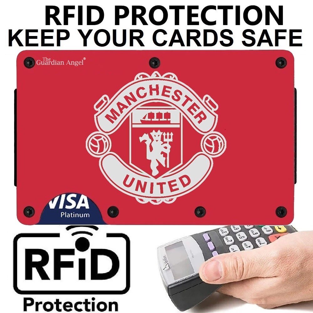 Manchester United Engraved Red Titanium Carbon Fiber RFID Blocking Wallet D7