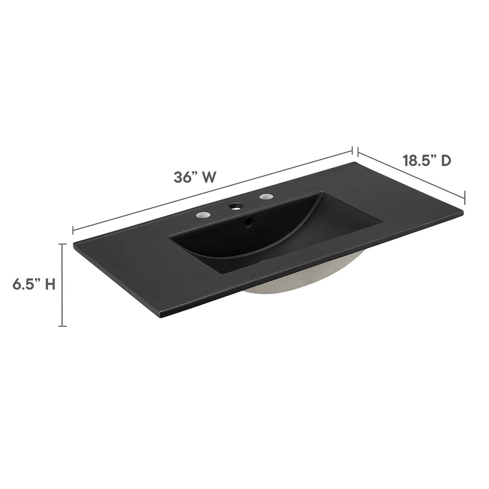 Modway Cayman Modern 36" Bathroom Sink in Black With Rectangular Basin