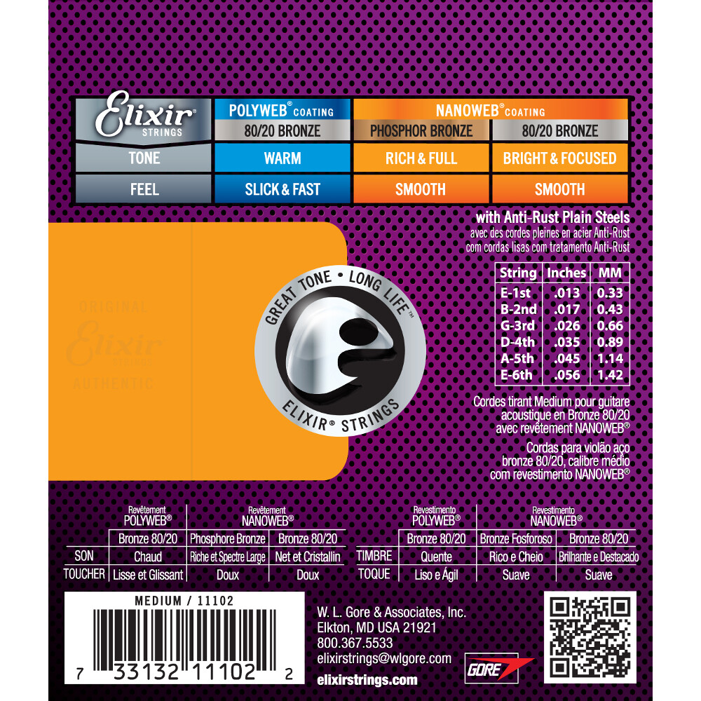 3 Sets Elixir 11102 Nanoweb 80 20 Bronze Acoustic Medium Guitar Strings 13-56