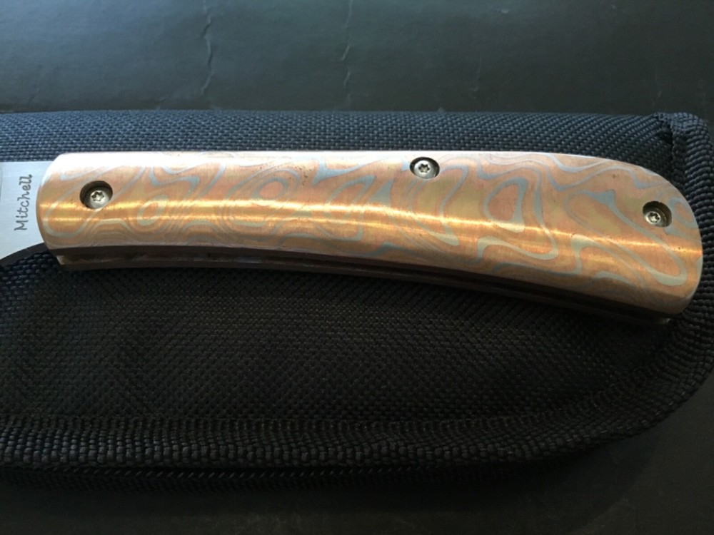 Custom J. Mitchell Beautiful Mokume Handles Slipjoint Folder Folding Knife