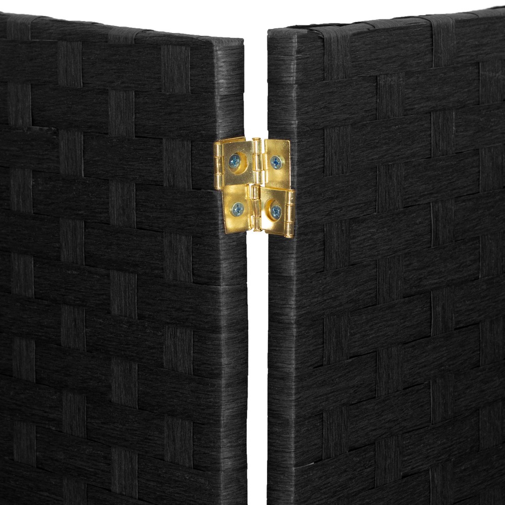 3 ft. Short Woven Fiber Folding Screen - 4 Panel - Black