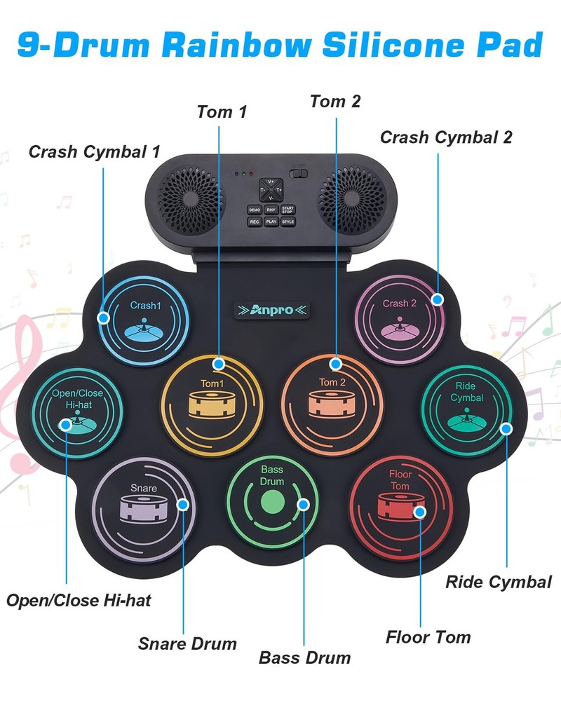 Anpro Electric Drum Set Bluetooth: 9 Pad 9 with Headphone Jack
