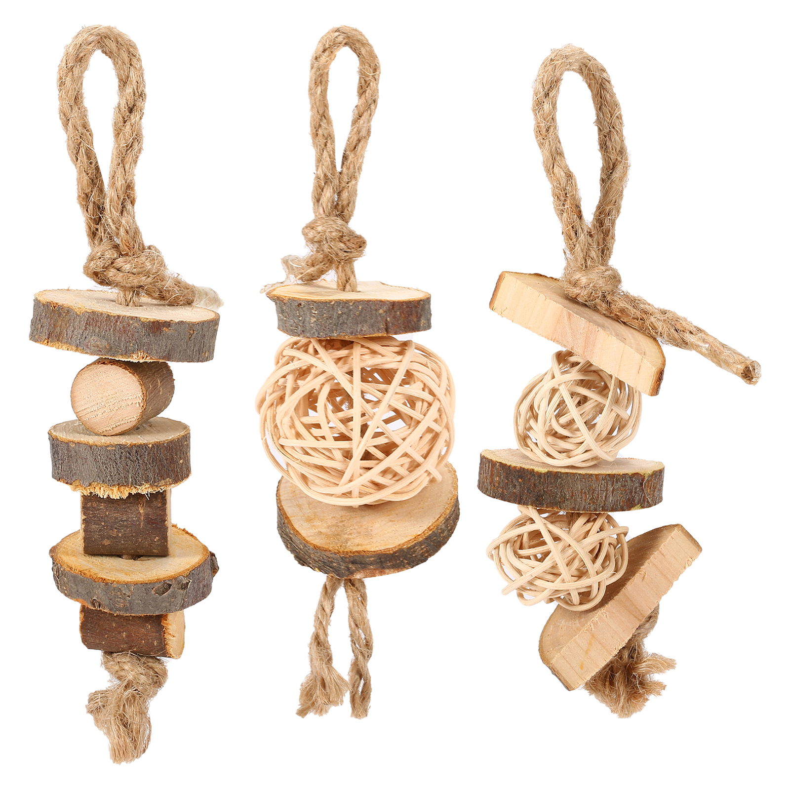 3PC Hamster Chew Toys Guinea Pig Rat Gerbil Chew Toys Accessories natural Wood