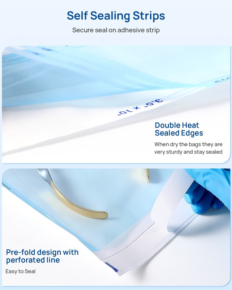 2000pcs Self-Sealing Sterilization Pouches with Indicators 2-3/4"x10"