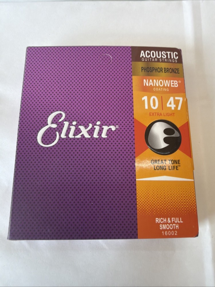 Elixir 16002 Nanoweb Phosphor Bronze Acoustic Guitar Strings 10-47 Extra Light L