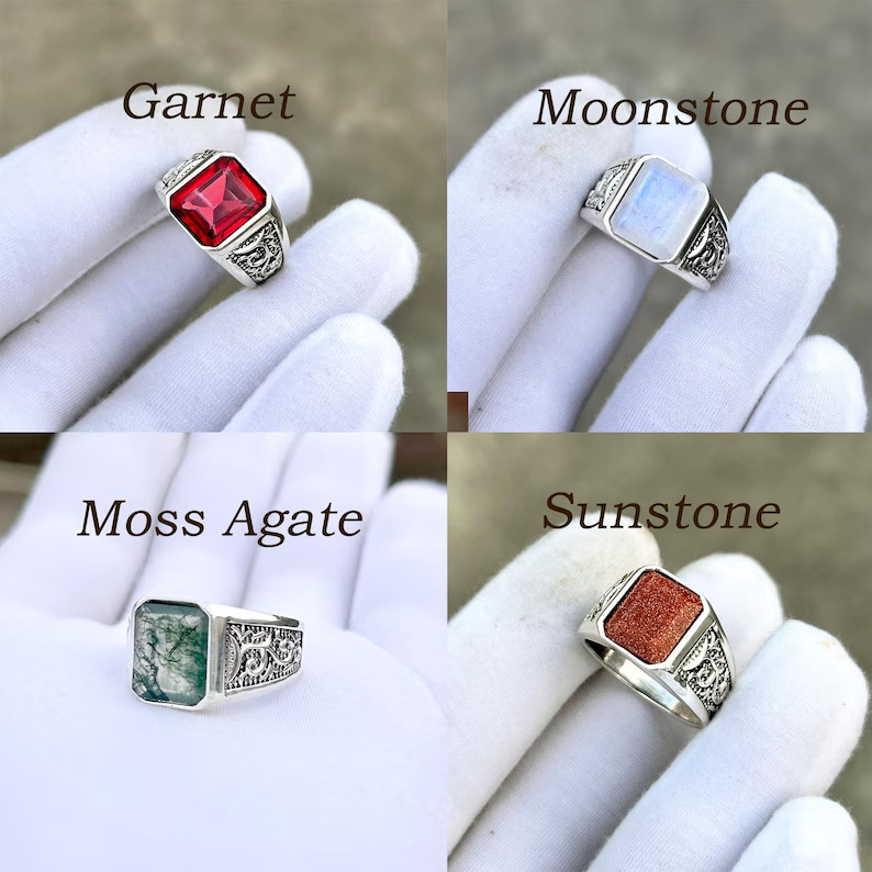 Rainbow Moonstone Ring Mens Solid 925 Silver Handmade Statement Ring