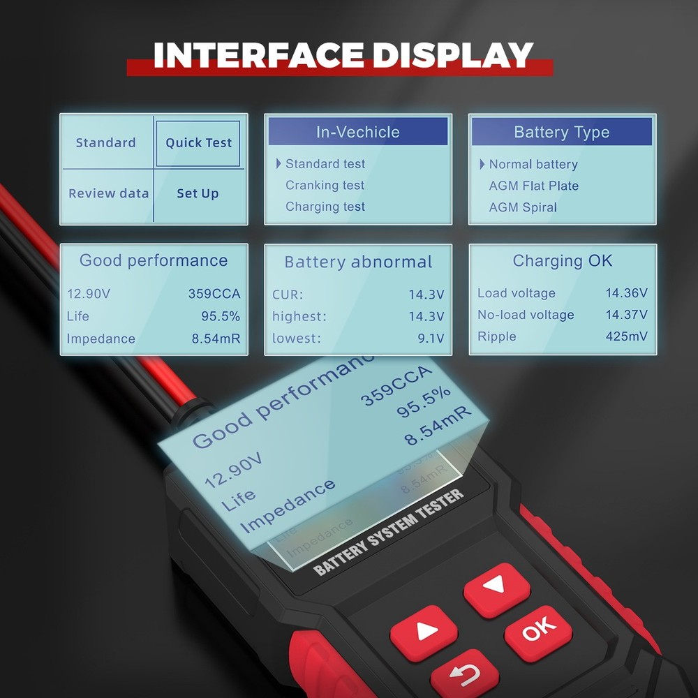 Battery System Tester Motorcycle Car Battery Diagnostic Tool CCA Test