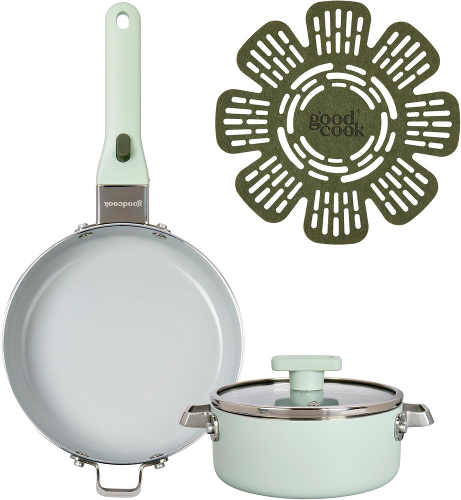 Ceramic Cookware Set 5-Piece with Removable Handle, Induction Compatible, Nonsti