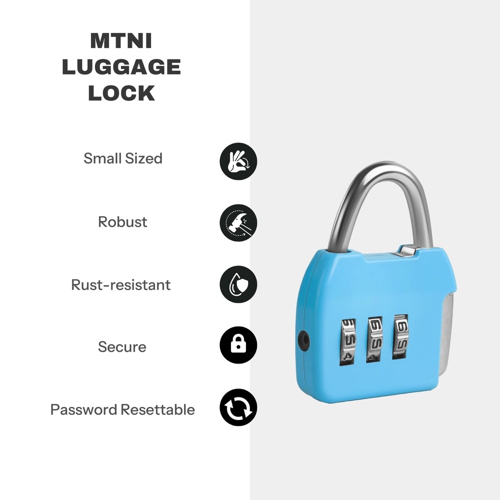 Small Combination Padlock, 3 Digit Combination Zipper Lock(Blue+Blue, 2-Pack)