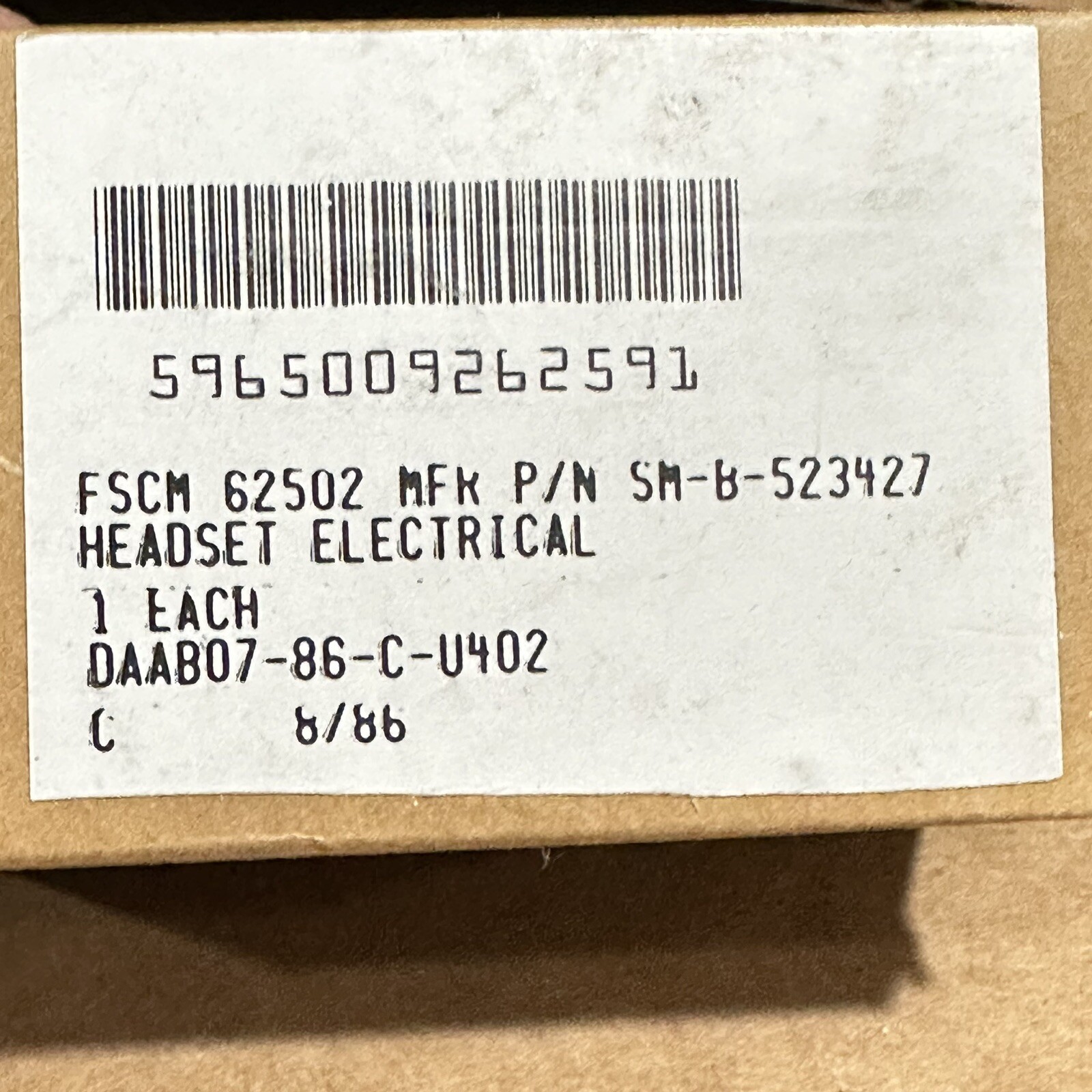 NOS USGI US Military Radio Headset Handset Earpiece H-264 CX-10221 PRR-9 New