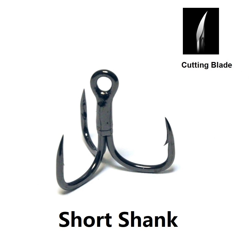 30 Hooks Short Shank Black Nickle Cutting Blade Forged Treble Hooks FH38HP30