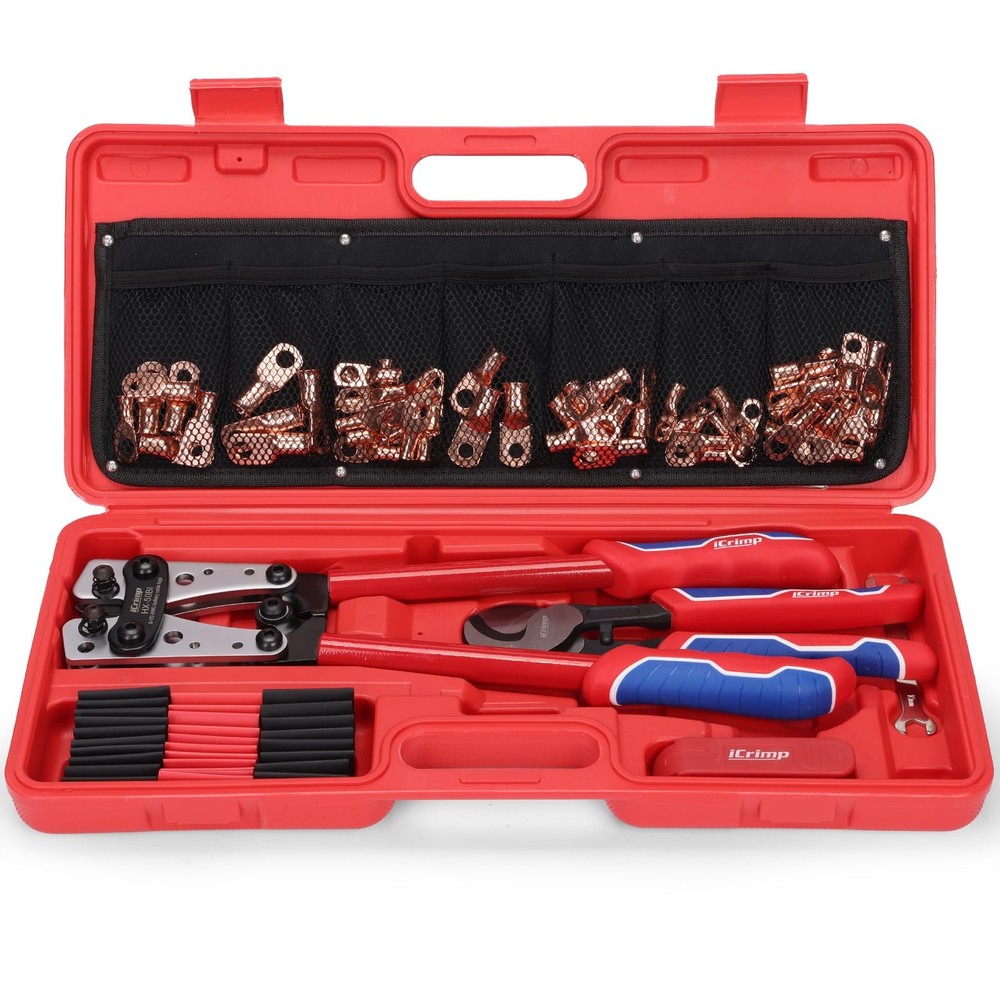 iCrimp Battery Cable Lug Crimping Tool Kit with Wire Variable, Black, Silver
