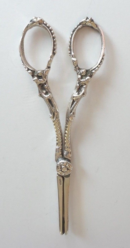 ANTIQUE 19th CENTURY HAND MADE SOLID STERLING SILVER GRAPE SHEARS, 105 grams