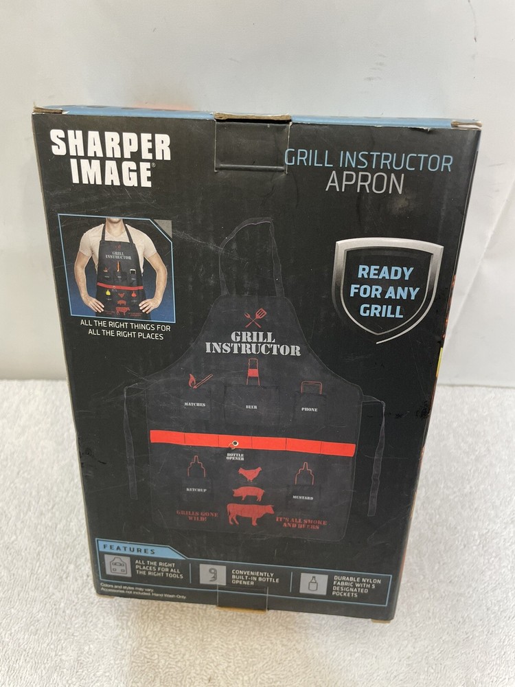 Sharper Image Backyard BBQ Barbecue Chef Black Grill Instructor Apron