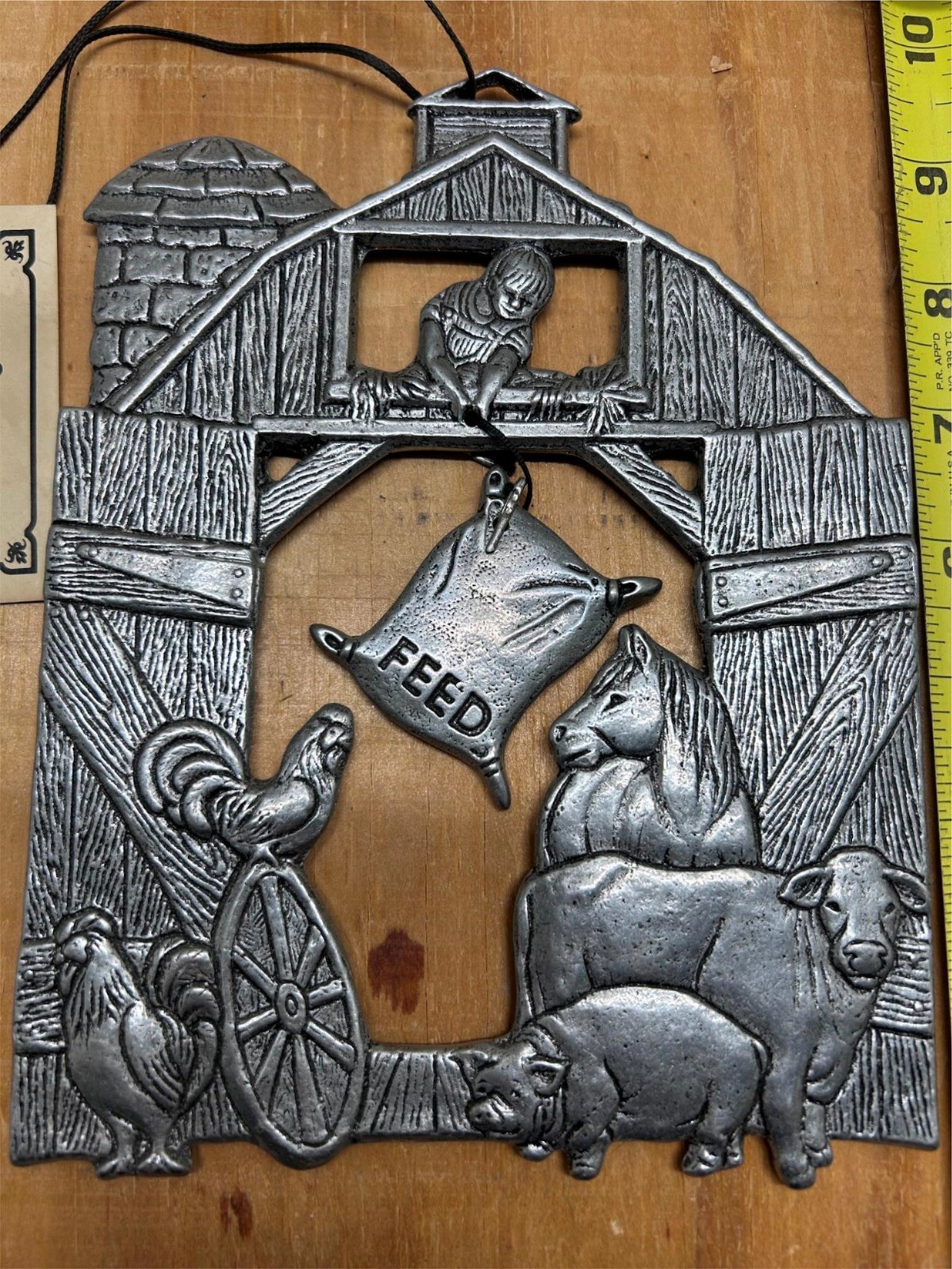 COOL 1990s CARSON WIND CHIME NOS BARN W/ BOY & FEED SACK COW CHICKENS HORSE PIGS