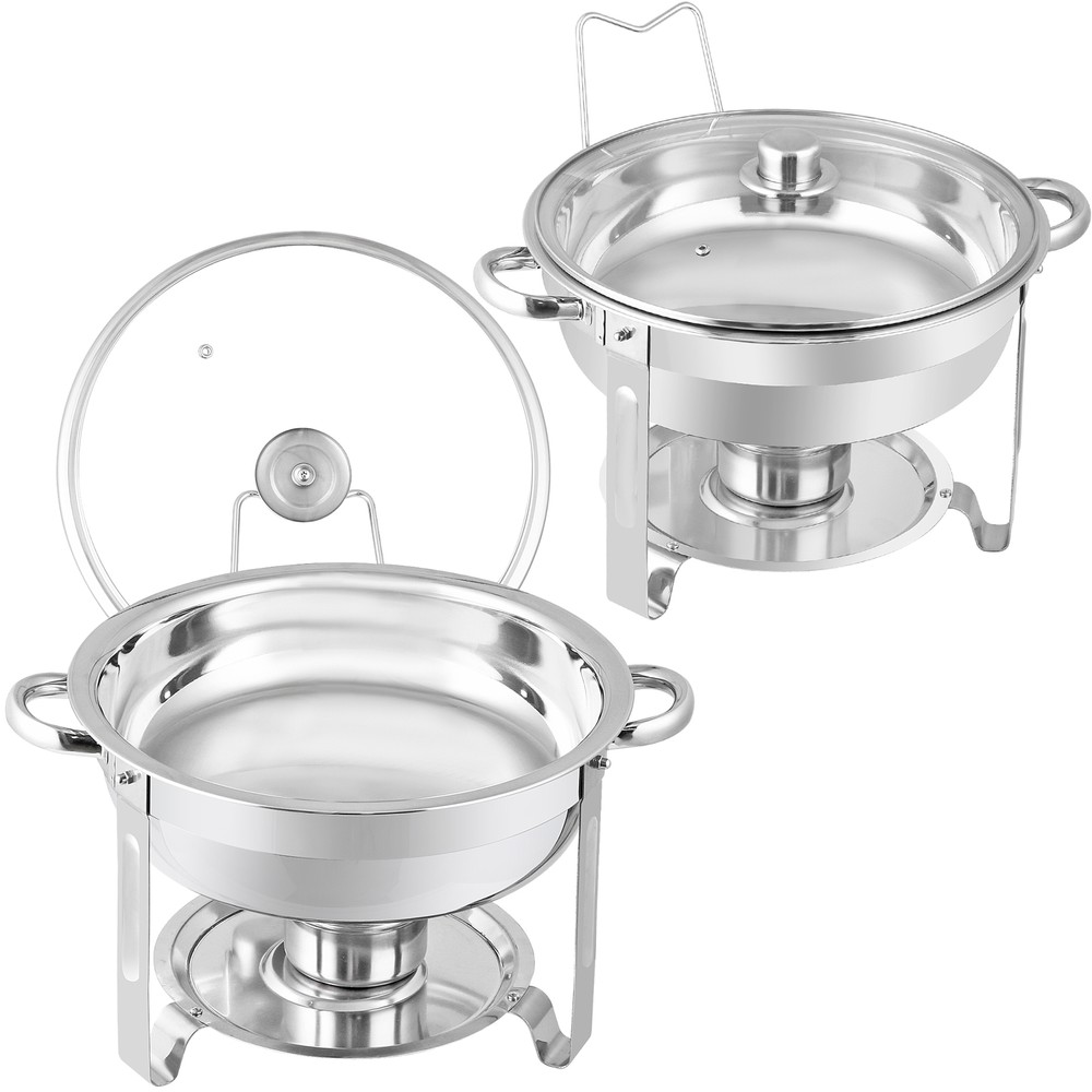 5 Quart 2Pack Full Size Chafing Dish Buffet Set Round Catering Warmer Set Silver