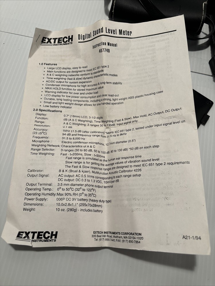 Extech 407740 Digital Sound Level Meter Tested And Work Good 👍 (D)